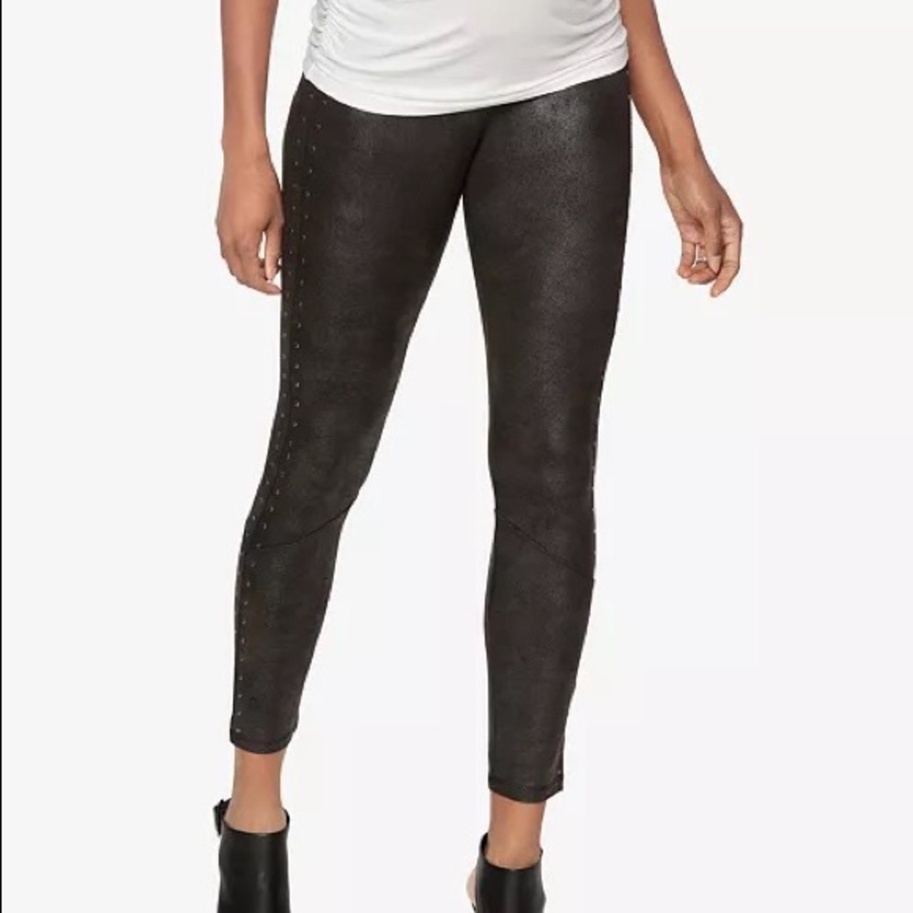 Pam & Gela NWT Maternity Coated Faux Leather Leggings Studs Black Studded Large